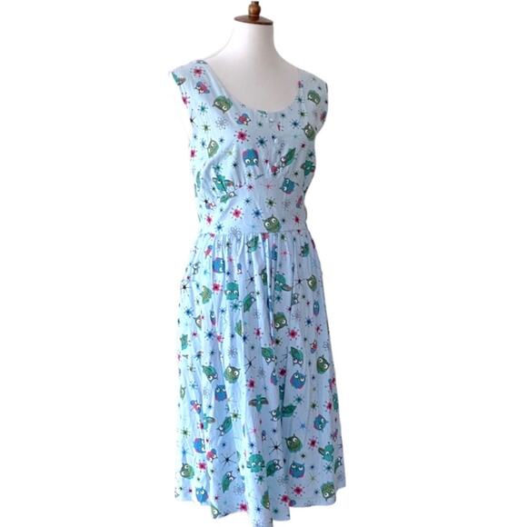 Lindy Bop UK 14 Dress Retro Plus 50s Pinup Cotton Stretch RARE Atomic Owls 40s - Picture 11 of 11